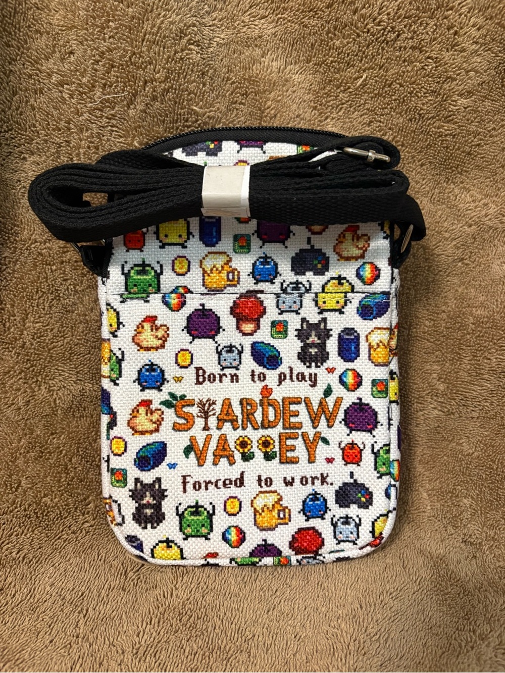Stardew Valley Kids Crossbody Bag - White Pixel Character Print